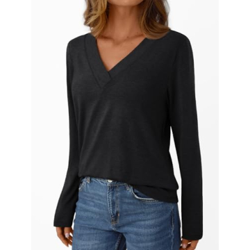 AUTOMET Casual Women's V-Neck Black Top for All Occasions