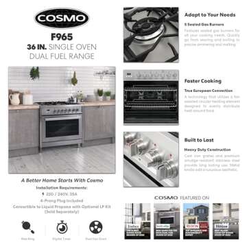 COSMO 36" Stellar 3.8 cu. ft. Dual Fuel Range in Stainless Steel