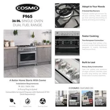 COSMO 36" Stellar 3.8 cu. ft. Dual Fuel Range in Stainless Steel