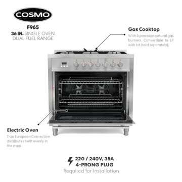 COSMO 36" Stellar 3.8 cu. ft. Dual Fuel Range in Stainless Steel