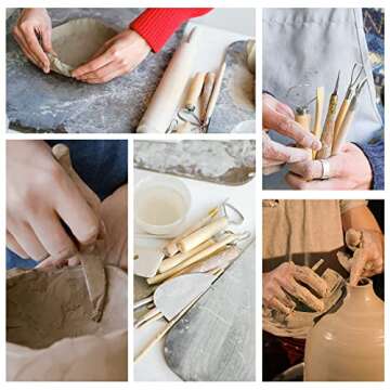 KACOLA Pottery Tool Kit, 17pcs Polymer Clay Tools, Modeling Clay Sculpting Tools Kit, Ceramics Tools, Trimming, Embossing Pattern, Smooth Wooden Handles