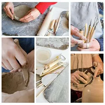 KACOLA Pottery Tool Kit, 17pcs Polymer Clay Tools, Modeling Clay Sculpting Tools Kit, Ceramics Tools, Trimming, Embossing Pattern, Smooth Wooden Handles