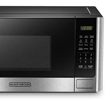 BLACK+DECKER Digital Microwave Oven with Turntable Push-Button Door, Child Safety Lock, Stainless Steel, 0.9 Cu Ft