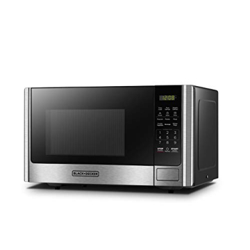 BLACK+DECKER Digital Microwave Oven with Turntable Push-Button Door, Child Safety Lock, Stainless Steel, 0.9 Cu Ft