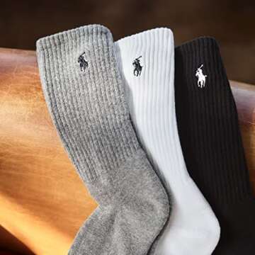 POLO RALPH LAUREN Men's Athletic Performance Cotton Crew Socks - 6 Pair Pack - Moisture Wicking Mesh