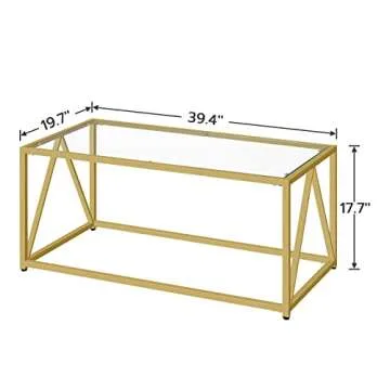 HOOBRO Glass Coffee Table, Gold Coffee Tables for Living Room, Gold Glass Coffee Table,1 Layer Cente...