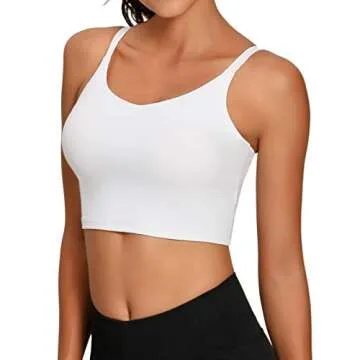 Lemedy Sports Bra Adjustable Strap Crop Padded Tank Top Workout Yoga Gym Running (L, White)