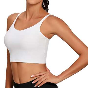 Lemedy Sports Bra Adjustable Strap Crop Padded Tank Top Workout Yoga Gym Running (L, White)