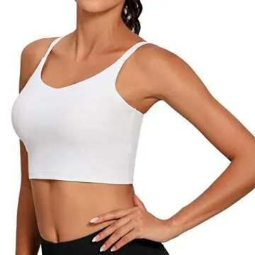 Lemedy Sports Bra Adjustable Strap Crop Padded Tank Top Workout Yoga Gym Running (L, White)