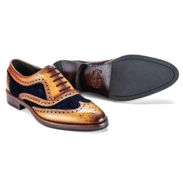 Lethato Wingtip Brogue Oxford Handcrafted Men's Genuine Leather Lace Up Dress Shoes (8.5-9 US, Navy ...
