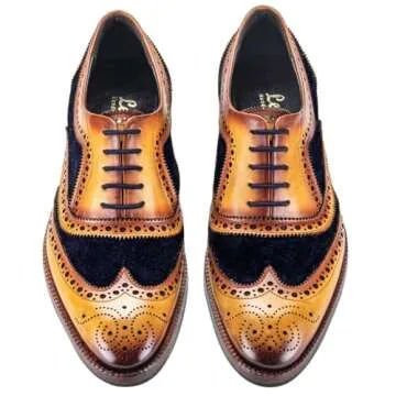 Lethato Wingtip Brogue Oxford Handcrafted Men's Genuine Leather Lace Up Dress Shoes (8.5-9 US, Navy Blue) , Navy Blue , 8.5 - 9 US