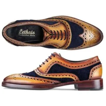 Lethato Wingtip Brogue Oxford Handcrafted Men's Genuine Leather Lace Up Dress Shoes (8.5-9 US, Navy Blue) , Navy Blue , 8.5 - 9 US
