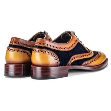 Lethato Wingtip Brogue Oxford Handcrafted Men's Genuine Leather Lace Up Dress Shoes (8.5-9 US, Navy Blue) , Navy Blue , 8.5 - 9 US