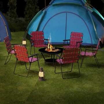 Giantex Beach Chairs Set of 6, Patio Folding Lawn Chairs for Adults, Outdoor Webbing Chair w/Steel Frame, Lightweight & Portable Camping Chairs for Fishing, Yard, Garden, Poolside Webbed Chairs, Red