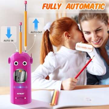 AFMAT Electric Pencil Sharpener, Robot Pencil Sharpener for Colored Pencils 7-11.5mm, Auto in & Out,...