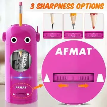 AFMAT Electric Pencil Sharpener, Robot Pencil Sharpener for Colored Pencils 7-11.5mm, Auto in & Out, Fully Automatic Rechargeable Hands-Free Pencil Sharpener for Home, Classroom, Battery Operated