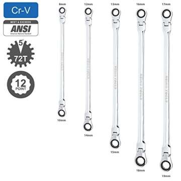 Neiko 03114A Flex-Head Double Box End Ratcheting Wrenches, Chrome Vanadium Steel | Extra Long Design...