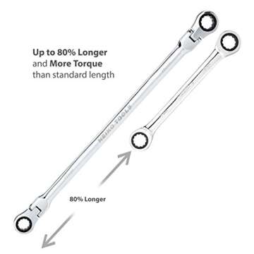 Neiko 03114A Flex-Head Double Box End Ratcheting Wrenches, Chrome Vanadium Steel | Extra Long Design | 5-Piece Set | Metric 8mm - 19mm