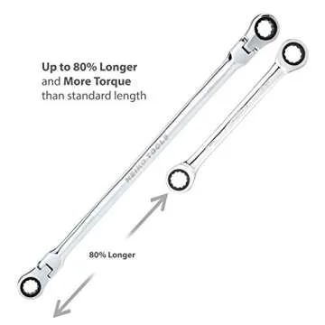 Neiko 03114A Flex-Head Double Box End Ratcheting Wrenches, Chrome Vanadium Steel | Extra Long Design | 5-Piece Set | Metric 8mm - 19mm