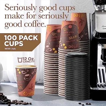 Quality Disposable Coffee Cups with Lids - 100 Pack