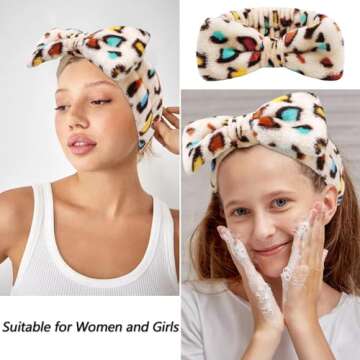 VELSCRUN 6 Pack Hairband, Makeup Headband, Face Wash Headband, Skincare Headbands, Sponge Headband with Bow Tie, Microfiber, One Size Fits All, Ideal Gift for Women, Leopard Print