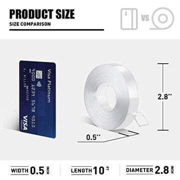 CLAVICHORD Double Sided Tape Heavy Duty, 1/2inch 10ft Clear Mounting Tape Sticky,Removable Two Sided...