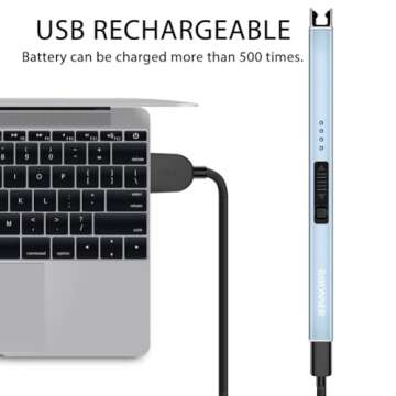 RAYONNER Electric Candle Lighter Plasma Arc Lighters Easter Basket Stuffers Valentines Day Gift Windproof & Flameless USB Rechargeable with Safety Switch (Sierra Blue, Packs of 2)