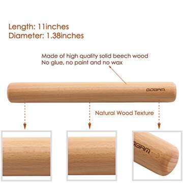 GOBAM Wood Rolling Pin, Small - Dough Roller for Pasta, Cookies, Pie, Pizza, Chapati, Fondant, Rolli...