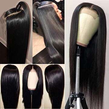 HD Transparent Lace Front Wigs Human Hair 150% Density Pre Plucked with Baby Hair 4x5 Straight Lace ...