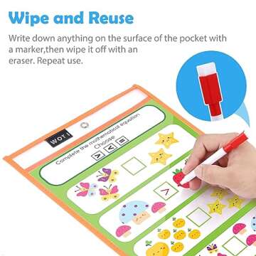 WOT I Dry Erase Pockets 20 Packs, Oversized 10 x 14 Inches Dry Erase Sleeves, Job Ticket Holders Reused Plastic Sheet Protectors, Assort Colors Teacher Students Supplies for Class