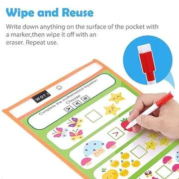 WOT I Dry Erase Pockets 20 Packs, Oversized 10 x 14 Inches Dry Erase Sleeves, Job Ticket Holders Reused Plastic Sheet Protectors, Assort Colors Teacher Students Supplies for Class