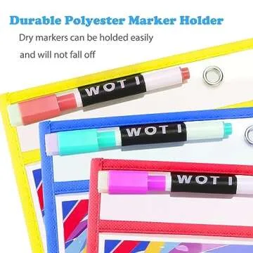 WOT I Dry Erase Pockets 20 Packs, Oversized 10 x 14 Inches Dry Erase Sleeves, Job Ticket Holders Reused Plastic Sheet Protectors, Assort Colors Teacher Students Supplies for Class