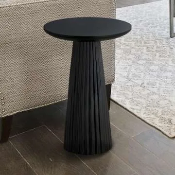 Modern Black Pedestal Side Table - Elegant Mango Wood Design