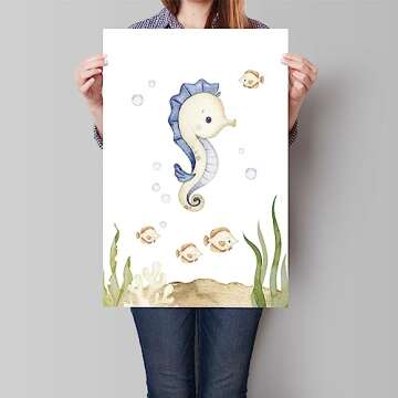 Yuaruo Ocean Animal Nursery Canvas Wall Art, 3 Piece Under The Sea Artwork Poster, Cute Life Aquatic...
