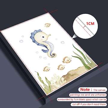 Yuaruo Ocean Animal Nursery Canvas Wall Art, 3 Piece Under The Sea Artwork Poster, Cute Life Aquatic Seahorse Whale Crap Print Painting Decor for Baby Bedroom Playroom Classroom 12x16in Unframed