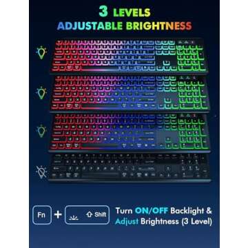 Wireless Keyboard and Mouse Combo - RGB Backlit, Rechargeable & Light Up Letters, Full-Size, Ergonom...