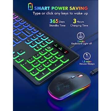 Wireless Keyboard and Mouse Combo - RGB Backlit, Rechargeable & Light Up Letters, Full-Size, Ergonomic Tilt Angle, Sleep Mode, 2.4GHz Quiet Keyboard Mouse for Mac, Windows, Laptop, PC, Trueque