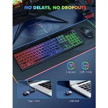 Wireless Keyboard and Mouse Combo - RGB Backlit, Rechargeable & Light Up Letters, Full-Size, Ergonomic Tilt Angle, Sleep Mode, 2.4GHz Quiet Keyboard Mouse for Mac, Windows, Laptop, PC, Trueque
