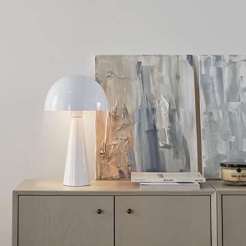 Nourison 16" White Metal Mushroom Table Lamp, Modern, Retro, Desk Light for Bedroom, Dining, Office, Entryway