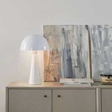 Nourison 16" White Metal Mushroom Table Lamp, Modern, Retro, Desk Light for Bedroom, Dining, Office, Entryway