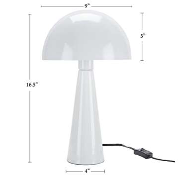 Nourison 16" White Metal Mushroom Table Lamp, Modern, Retro, Desk Light for Bedroom, Dining, Office, Entryway