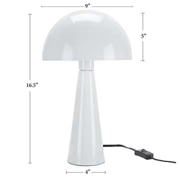 Nourison 16" White Metal Mushroom Table Lamp, Modern, Retro, Desk Light for Bedroom, Dining, Office, Entryway