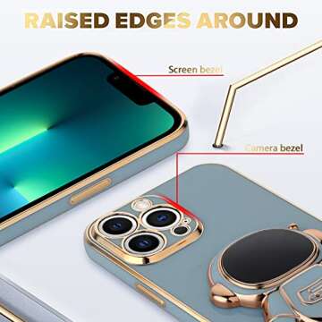 MZELQ Compatible with iPhone 13 Pro Max Case Plating Astronaut Kickstand Cute Pattern Luxury Phone C...