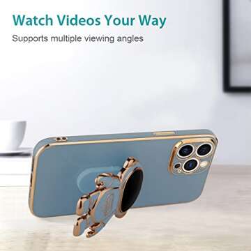 MZELQ Compatible with iPhone 13 Pro Max Case Plating Astronaut Kickstand Cute Pattern Luxury Phone Case Soft TPU Designed for iPhone 13 Pro Max Case Girls Women -Blue