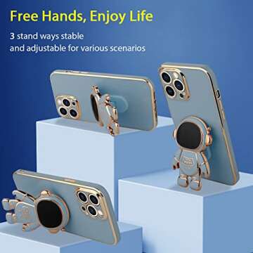 MZELQ Compatible with iPhone 13 Pro Max Case Plating Astronaut Kickstand Cute Pattern Luxury Phone Case Soft TPU Designed for iPhone 13 Pro Max Case Girls Women -Blue