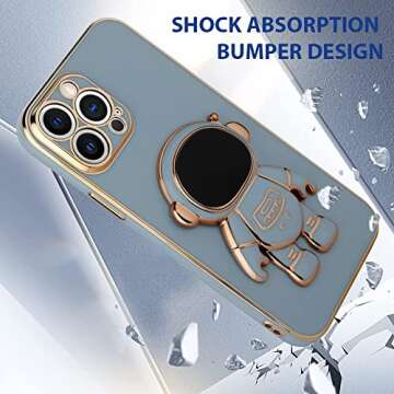 MZELQ Compatible with iPhone 13 Pro Max Case Plating Astronaut Kickstand Cute Pattern Luxury Phone Case Soft TPU Designed for iPhone 13 Pro Max Case Girls Women -Blue