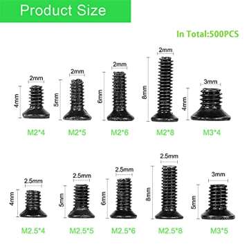 500Pcs Laptop Computer Replacement Screws Assortment Kit, PC Flat Head Phillips Micro Screws, Tiny S...