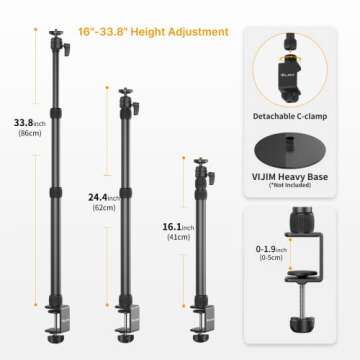 PICTRON LS11 Camera Mount Desk Stand with Auxiliary Holding Arm, Flexible Overhead Camera Mount, Web...