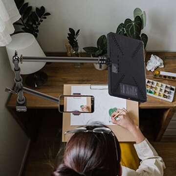 PICTRON LS11 Camera Mount Desk Stand with Auxiliary Holding Arm, Flexible Overhead Camera Mount, Webcam Table C-Clamp Multi Mount for Photography Videography Live Stream