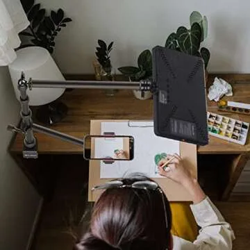 PICTRON LS11 Camera Mount Desk Stand with Auxiliary Holding Arm, Flexible Overhead Camera Mount, Webcam Table C-Clamp Multi Mount for Photography Videography Live Stream